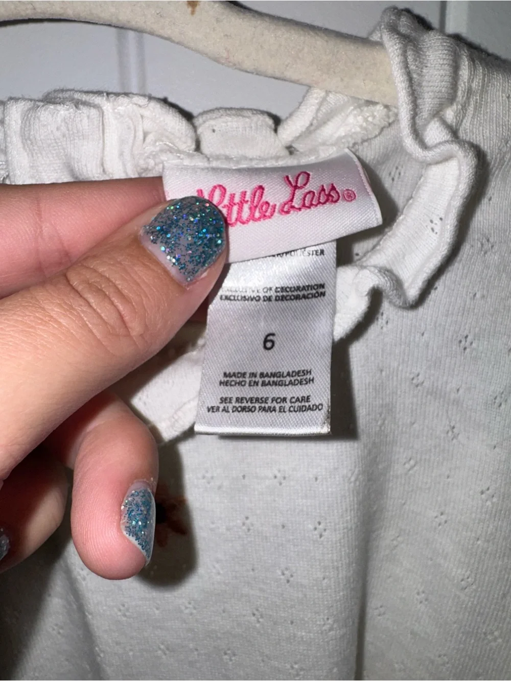 Little Lass Cream Ruffle-Neck Long Sleeve Top with Star Embroidery